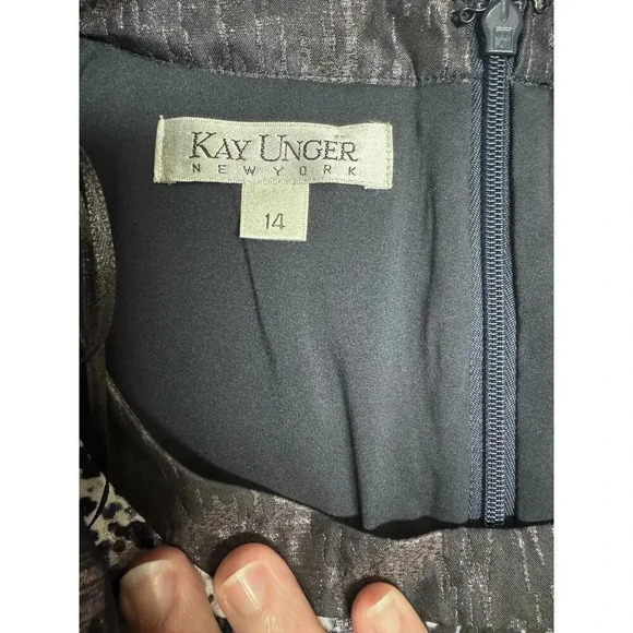 Kay Unger New York Metallic Animal Print Midi Dress Size 14 Cap Sleeve - Picture 5 of 7